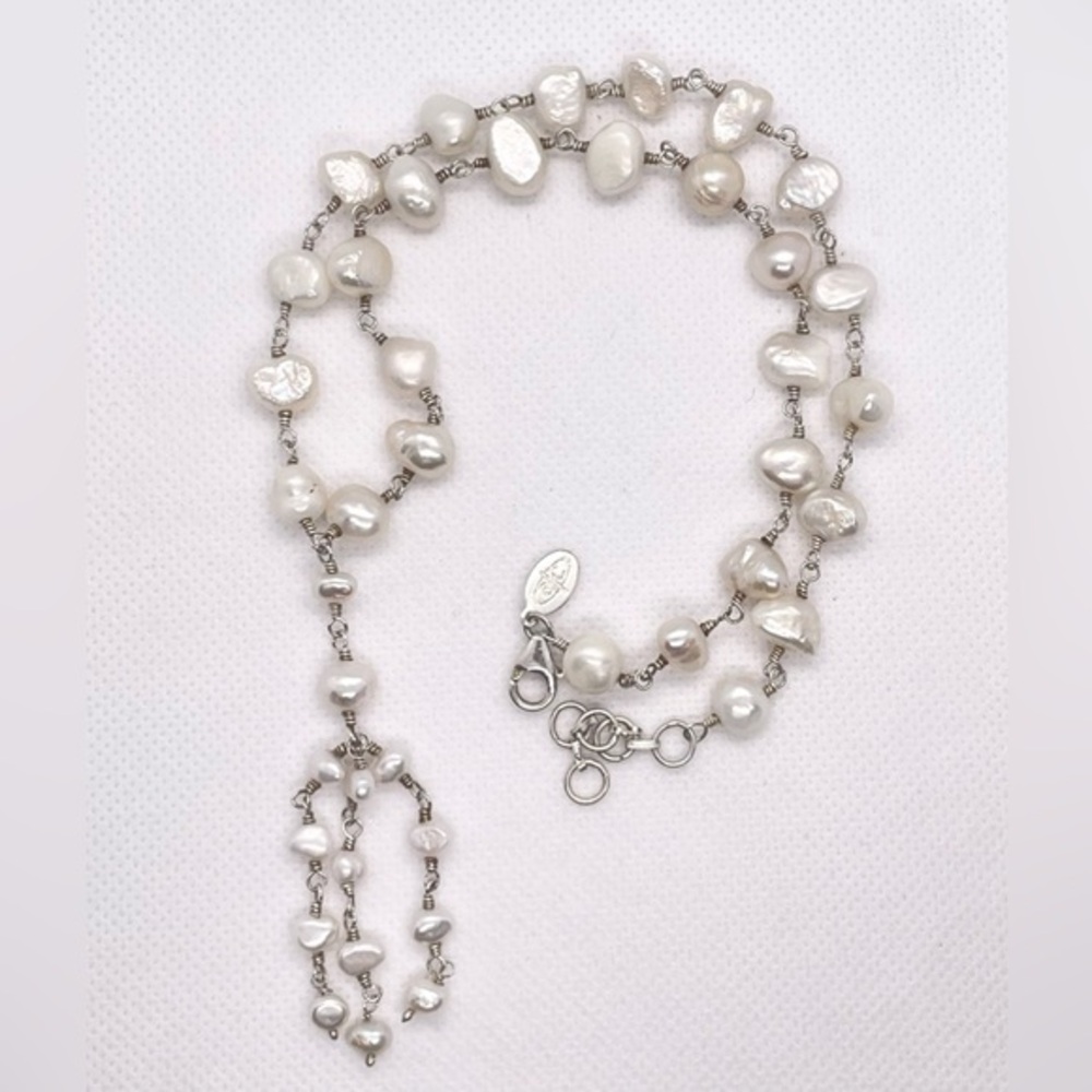 Beautiful Wire Wrap Loops & Freshwater Pearl Baroque Pearl Necklace. Marked a|c.